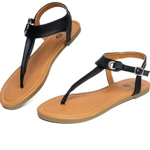 Rekayla Flat Thong Sandals with T-Strap and Adjustable Ankle Buckle for Women